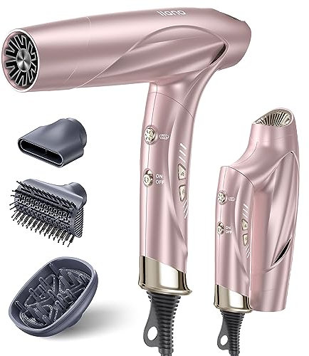 llano Haartrockner Klappbarer Reisefön mit Diffusor, Hochgeschwindigkeit Ionen Föhn mit Bürstenlosem Motor, Schnelltrocknen Hair Dryer mit Magnetdüse für Zuhause, Reisen und Salon (Rosa)