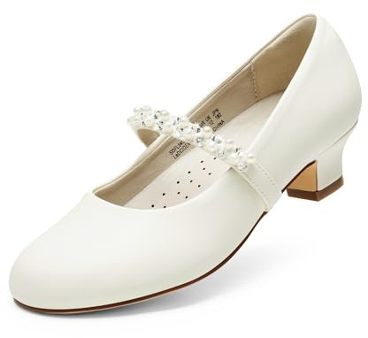 DREAM PAIRS Girl's Ballet Flats Mary Jane Strap Flat Shoes Princess Ballerina,Size 37.5,Ivory/Pu,SDFL2403K