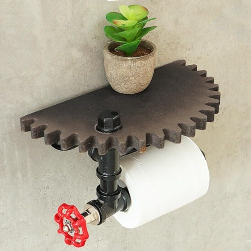 Vintage Industrie Rohrhalterung Toilettenpapierhalter Rustikale Bar Holz Getriebe Wand montiert Papierhandtuchhalter