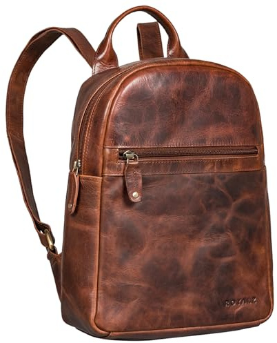 ROYALZ 'Pennsylvania' kleiner Damen Rucksack Leder elegant - Moderner Vintage Lederrucksack als Tagesrucksack Rucksackhandtasche Cityrucksack Daypack aus Echtleder, Farbe:Roma Cognac Braun
