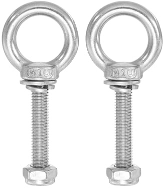 PATIKIL Ringschraube, M10x60 304 Edelstahl ösenschraube Gewinde mit Sechskantschraube Mutter Dichtung Unterlegscheibe zum Aufhängen und Sichern von Ketten Drahtseilen, 2 Sets