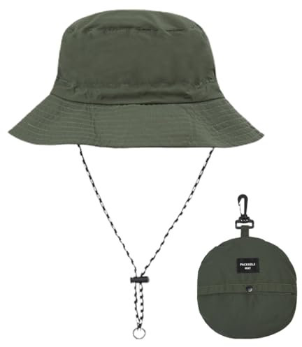 Fischerhut mit wasserdichter Schnur für Damen und Herren, verstellbarer Safari-Hut, winddichter Fischerhut, Angelhut, Strand, Wandern, Klettern, Olivgrün