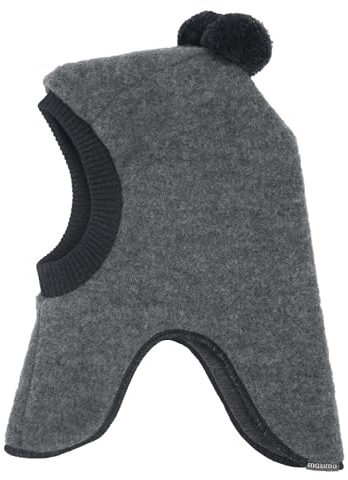 maximo GOTS MINI-Schlupfmütze, 2 Pompons, Wollfleece kbT, Jersey KBA