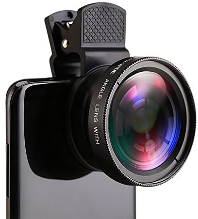 Objectif de Téléphone Portable 2 Fonctions, Objectif Grand Angle 0,45x et Objectif de Caméra Macro HD pour I Phone et Téléphone Android (Noir)