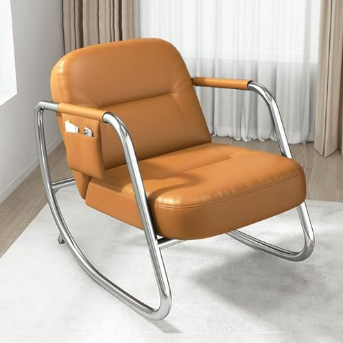 Schaukelstuhl, Kinderzimmer-Akzent-Relaxsessel, Lesesessel, Schlafzimmer-Beistellstuhl, moderner Polstersessel für das Wohnzimmer, Balkon-Loungesessel mit Metallrahmen (Farbe: Beige/A) (Orange/B, Ein