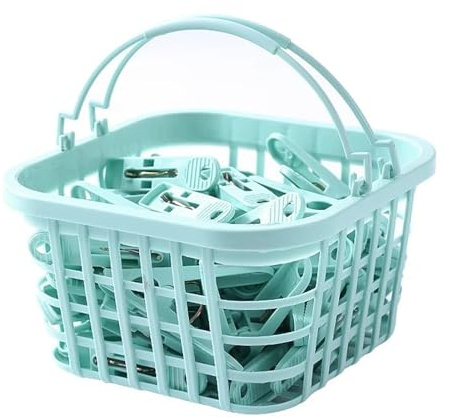 GmwyCzV Panier Pinces à Linge avec 30 Pinces, Multi-usages Epingle a Linge, Epingle a Linge Plastique, Pinces pour Corde à Linge, Pinces à Linge Résistantes Au Vent, pour Vêtements, Chaussettes (Vert)