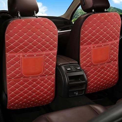 ZHOUFUDA Auto Rücksitz Anti Kick Pad für VW Tiguan 2009-2023, Autositz Rückenlehnenschutz Autositz Kick Mat Leder Wasserdicht, Autositz Rückenlehne Protector,E/WineRed
