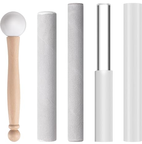 Nuanchu 5 Pcs Crystal Singing Bowl Mallet Set Includes Sheepskin Solid and Hollow Sound Sticks Singing Bowl Rubber Mallet with Wood Handle Clear Acrylic Striker for Playing(Silver)