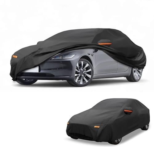 Partuto All-Weather Waterproof Car Cover - UV-Resistant Outdoor Full Exterior Protection for Tesla Model 3 Aluminum Film Black with Right Side Zipper