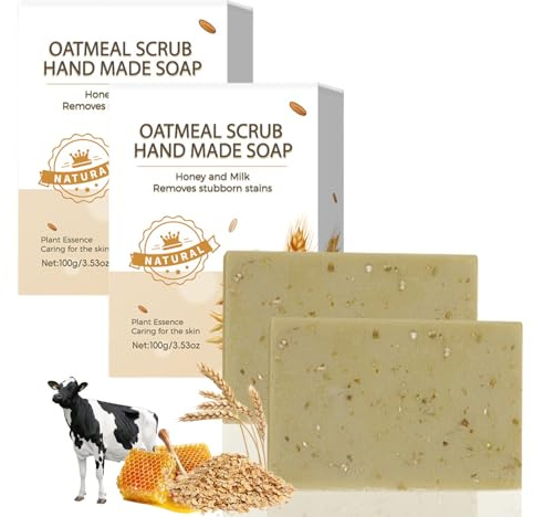 2 Packs Oatmeal Soap - Deep Clean Honey and Milk Oatmeal Soap Bar - Body Care,Face Soap Bar for Gentle Exfoliation - Control and Balance Facial Oils For Women,Men,Teenager