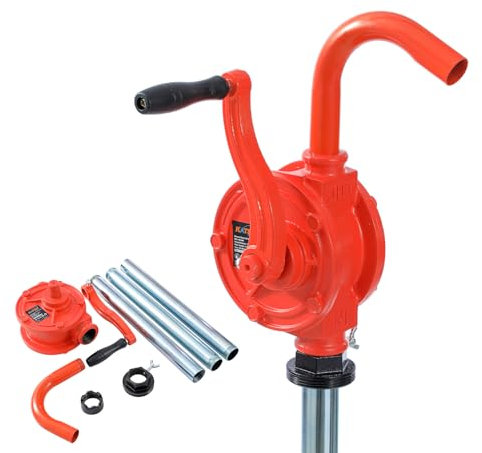 KATSU Tools Pompa Manuale per Fusto di Olio in Ghisa, Pompa Rotativa per Diesel con 3 Tubi di Aspirazione, per Officina e Garage 481306