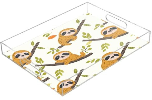 Plateau de service mignon et drôle en acrylique koalas, plateau rectangulaire transparent avec poignées, plateau de service pour table basse, cuisine, salle de bain