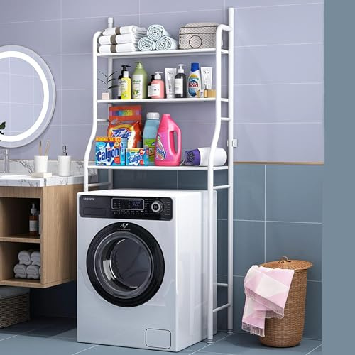 Generico Scaffale da Bagno Salvaspazio Scaffali forati per lavatrice 3 ripiani bianco resistenti
