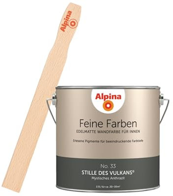 Alpina Feine Farben inkl. Rührstab – No. 33 Stille des Vulkans – edelmatte Innenfarbe - Wandfarben für einzigartige Farbwirkungen und Raumstimmungen – Mystisches Anthrazit - 2,5 Liter