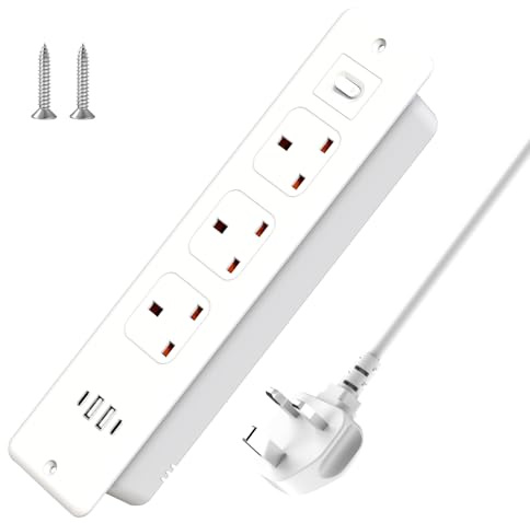 Recessed Desk Power Socket, 3M Extension Lead, 3 Outlets with USB-C | 2 USB-A and 2 USB-C Ports, Screw-Fix Hidden Desk Power Strip for Home Office, Workstations and Furniture with 3M/9.84FT Cable