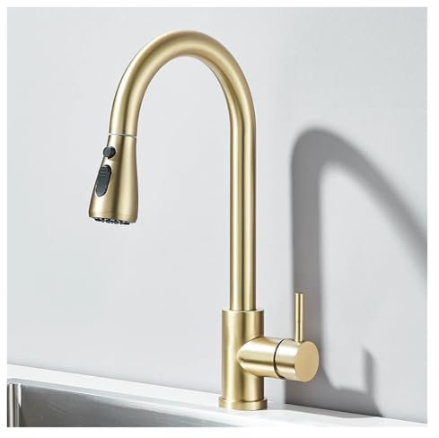 Pulverizador bidireccional de cocina extraíble, grifo mezclador de un solo mango, grifo giratorio de 360 ​​grados for cocina, grifo frío y caliente(Gold)