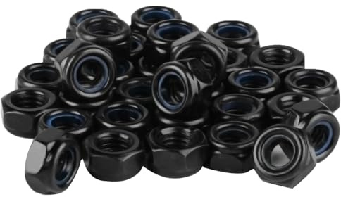 60 Stück M6 Muttern Set, Selbstsichernde Muttern Schwarz, Sechskantmuttern, DIN 985 Edelstahl Sicherungsmuttern Stoppmuttern mit Klemmteil, Metrisch Gewinde Kontermuttern mit Nylon für Schrauben