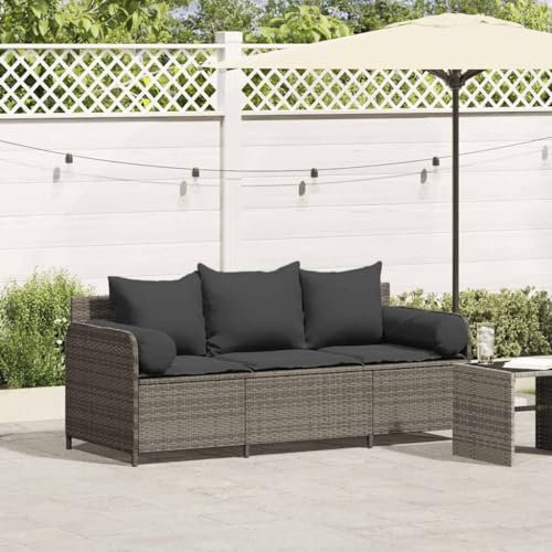 Gecheer Gartensofa Terrassensofa mit Kissen 3-Sitzer Rattansofa Lounge Sofa Sofa Lounge Gartenbank Gartenmöbel Sitzgruppe Garten Garnitur Grau Poly Rattan