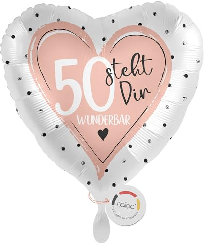 balloa Folienballon XXL zum 50 Geburtstag, großes rosa Herz Motiv steht dir wunderbar, Helium-Ballon Geschenk für Frauen, Party Dekoration Geburtstagsfeier Damen 53cm