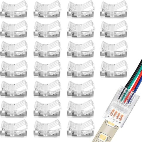 SDLDEER 25 Stück 4 Polig 10mm LED Strip Verbinder, LED lötfrei Streifenverbinder, 4Pin Verbindungskabel Verbinder für Schnellen Anschluss von LED Streifen, Drahtstecker für Innenbeleuchtun