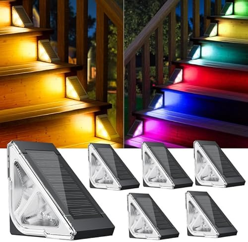 RECHOO 6 Stück Solarlampen für Außen Garten, Solarleuchten für Außen mit Warmweiß/Farbwechseln/Feste Farbe Modi, IP65 Wasserdicht Solar Treppenleuchten für Außen Stufen, Garten, Gehweg, Balkon Deko