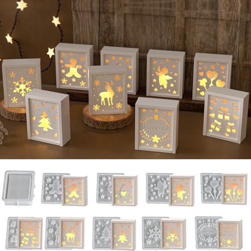 Skeadex Silikonformen Gießformen Weihnachten,10er Silikonform Geschenkbox Gießformen Silikon Weihnachten Gips Zum Gießen Gießform Geschenkbox Giessformen Silikon Weihnachten (B)