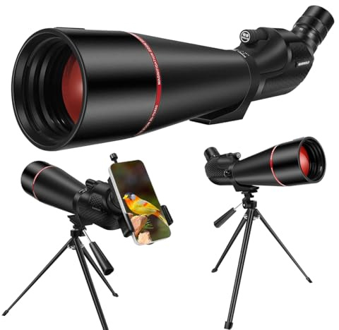BORWOLF Cannocchiale da caccia con treppiede, 25-75 x 80, impermeabile, HD, per tiro al bersaglio, bird watching