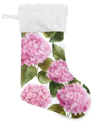 OTVEE Pink Watercolor Hydrangeas Christmas Stockings 2 Piece, 17.7 inches Velvet Hanging Decorations Stockings for Family Holiday Fireplace Xmas Tree Party