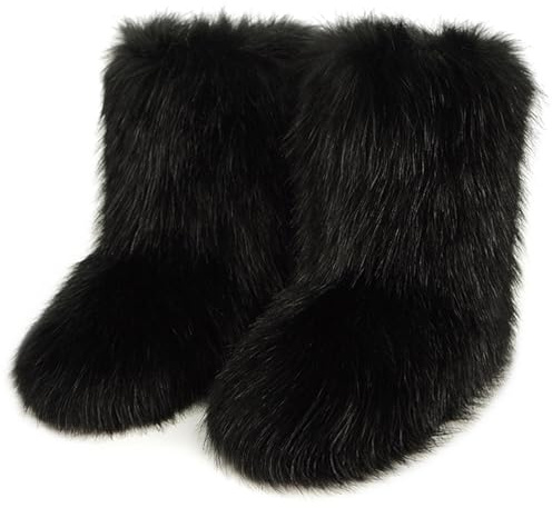 Galindopia Women Cute Fluffy Boots Warm Winter Snow Boots with Faux Raccoon Fur Shoes Custome Festival Shoes Furry Feet Paws Rave Fuzzy Leg Warmer Outdoor Black Size 40