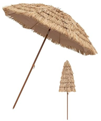 Hawaiian Straw Beach Umbrella 1.5m/1.8m Sunshade for Garden & Poolside Durable Rafia Patio Umbrella Stylish Outdoor Canopy Lightweight & UV Protection
