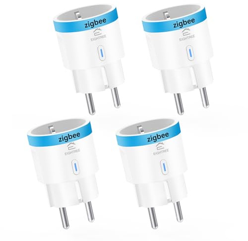 EIGHTREE Zigbee Steckdose mit Strommessung Zigbee Hub erforderlich 4er Pack | Sprachsteuerung, Zeitplan & Timer, Zigbee Smart Steckdose kompatibel mit Home Assistant, SmartThings, Alexa