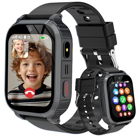 pmstuy Smartwatch Bambini 4G con GPS e Videochiamata HD, Orologio Telefono con SOS, Localizzazione in Tempo Reale, Modalità Scuola, Impermeabile IP68, Giochi, Sveglia – Regalo per Bambino Bambina