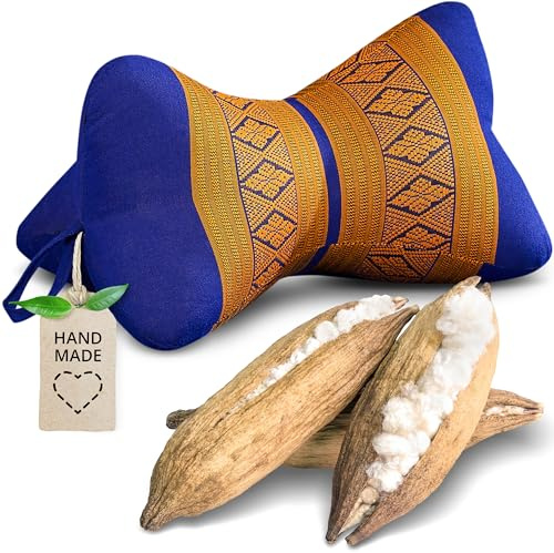 Livasia Coussin appuie-Nuque Coussin os - Ø 15x32cm - Coussin cale-Nuque en Forme d’os, Coussin de Sofa, Coussin de Lecture kapok, Jardin Balcon, Coussin de Voyage Fait Main (Bleu/Jaune)