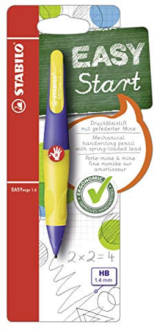 STABILO - Ergonomischer Druck-Bleistift für Rechtshänder - EASYergo 1.4 in violett/neongelb - Einzelstift - inklusive 3 dünner Minen - Härtegrad HB