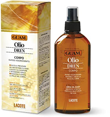 Guam, Dren Körpermassageöl mit Entwässernder Wirkung, Schnell Einziehendes Öl, Strafft und Hydratisiert die Körperhaut, Beugt Wassereinlagerungen vor, Made in Italy, 200 ml Packung