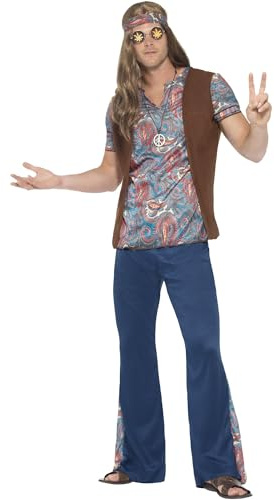 Orion the Hippie Costume Blue With Top Trousers Headscarf & Medallion (M)