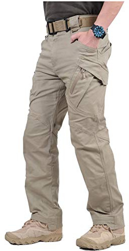 CARWORNIC Gear Men's Hiking Tactical Pants Lightweight Cotton Outdoor Military Combat Cargo Trousers Khaki