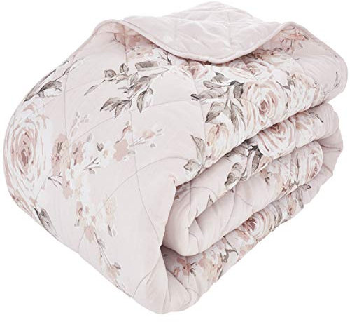 Catherine Lansfield Canterbury Floral Reversible Quilted 220x230cm Bedspread Blush Pink