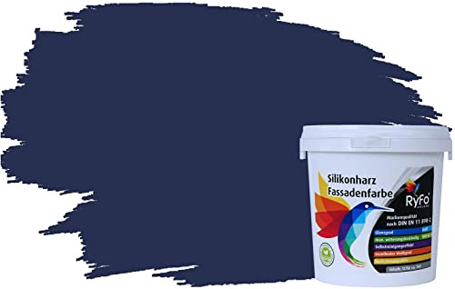 RyFo Colors Silikonharz Fassadenfarbe Lotuseffekt Trend Nachtblau 1l - bunte Fassadenfarbe, weitere Blau Farbtöne und Größen erhältlich, Deckkraft Klasse 1