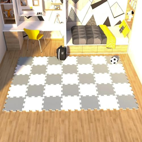 20Pc 10mm Thicknes Grey White Kids Playmat Floor Matting Foam Garden Fitness Nursery Mat