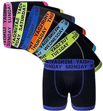 Sock Stack Days Of The Week Boxer Shorts 7 Pairs Men's Comfort Fit Boxers Underwear Black Boxershort Trunks, Large