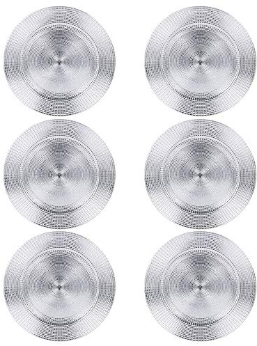 URBN-CHEF 33cm Plastic Christmas Charger Plates (Silver - Mosaic, 6)