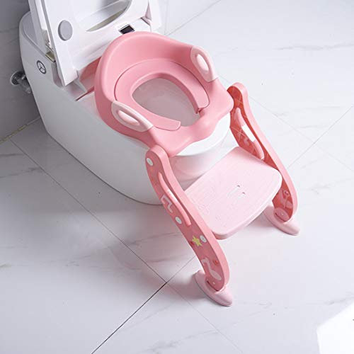KUANDARYJ Toilettentensitz Kinder, Toilettensitz-Stuhl, Kinder Toiletten-trainingssitz Mit Rutschfester Trittleiter-Leiter, Justierbarer Töpfchen-Sitz Mit Schritt, Pink