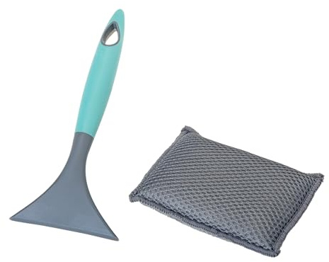 Vigar - Set Vitrocerámica - Rasqueta con Cuchilla Anti-Rayaduras - 13 x 2.5 x 18 cm - Hergo - Esponja Doble de Microfibra - Diseño Minimalista - Gris