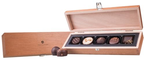 CHOCOLISSIMO - Scatola di cioccolato - Regalo di praline - 5 cioccolatini in una scatola di legno - Natale, compleanno, festa della mamma, festa del papà, idee regalo per San Valentino - Deluxe