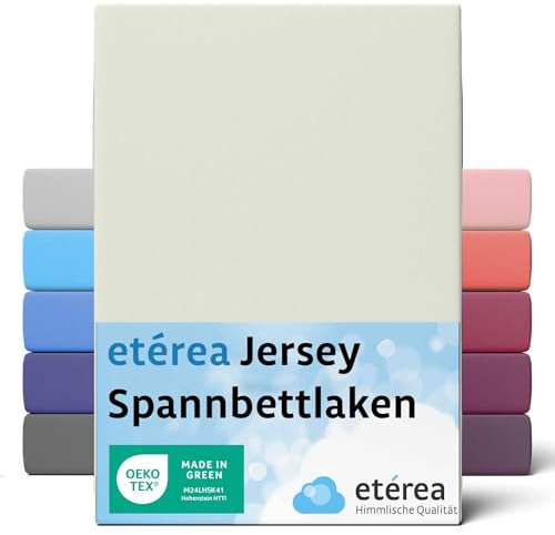 etérea Jersey Spannbettlaken 180x200cm - 200x200cm Natur bis 25 cm Höhe - 100% Baumwolle Spannbetttuch Oekotex - Bed Sheets Leintuch Bettbezug - Bettlaken 180x200 cm - 200x200 cm - Creme