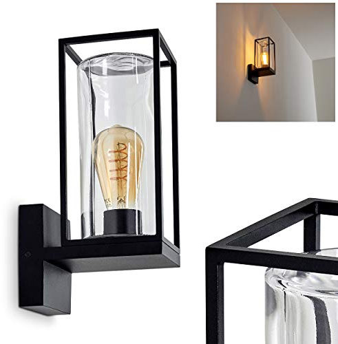 Außenwandlampe Palanga, Außenwandleuchte aus Glas in Schwarz/Klar, 1 x E27, Modern/Vintage Außenwandbeleuchtung mit Lichteffekt an der Wand, für Terrasse/Hof/Haustür, IP44, ohne Leuchtmittel