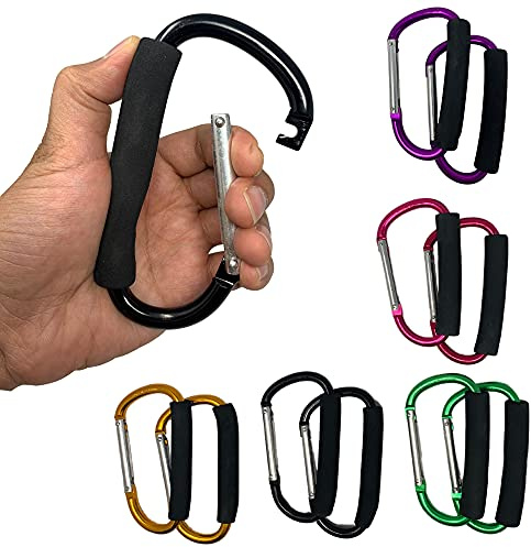 Pack of 2 Universal Large Buggy Clip Pram Pushchair Stroller Clip for Strollers, Shopping Bag Hook Carabiner (Pack of 2 - Black)