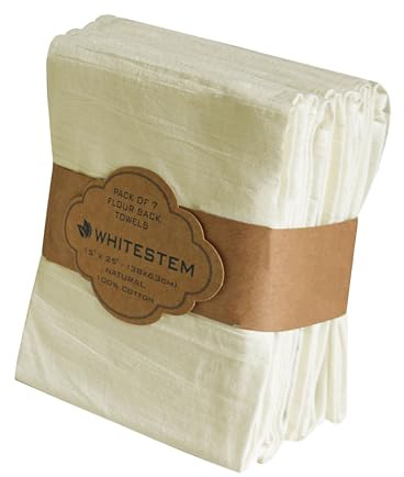 WHITESTEM Flour Sack Towels | Tea Towel for Crafts | Kitchen Dish Cotton Blank Towel for Embroidery | Baking Bread Proofing Linen Cover | Thick Absorbent Quick Dry | 7 Pack 15x25 Natural