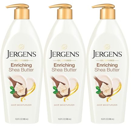 Jergens Shea Butter Hand and Body Lotion, Deep Conditioning Moisturizer, 3X More Radiant Skin, with Pure Shea Butter, Dermatologist Tested, 16.8 Oz, Pack of 3